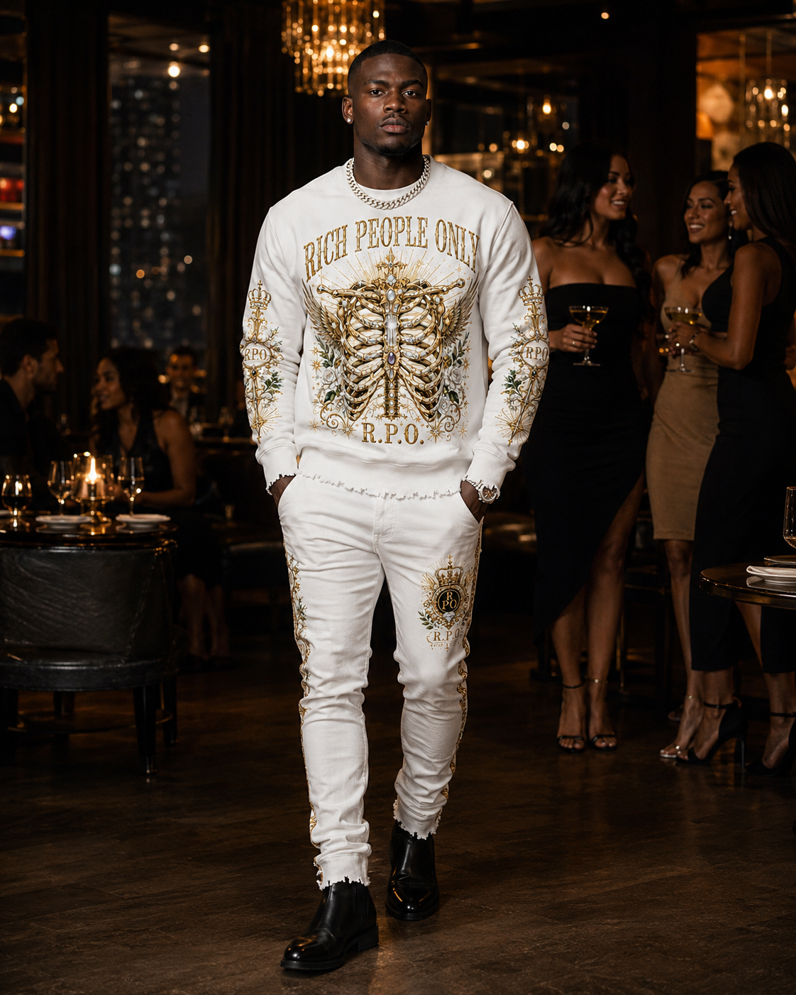 Premium white luxury streetwear set
