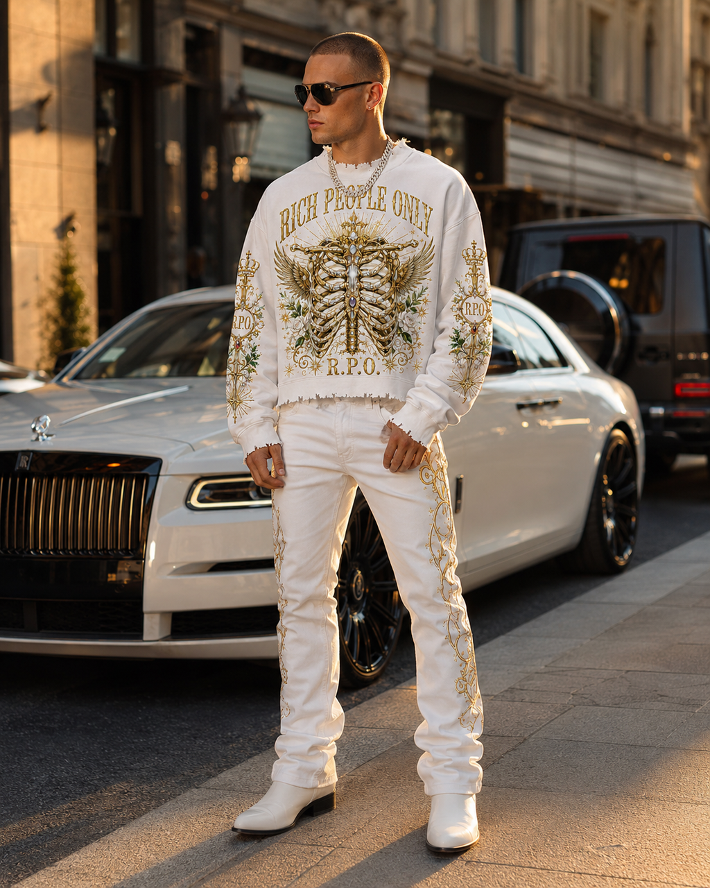 Premium white luxury streetwear set
