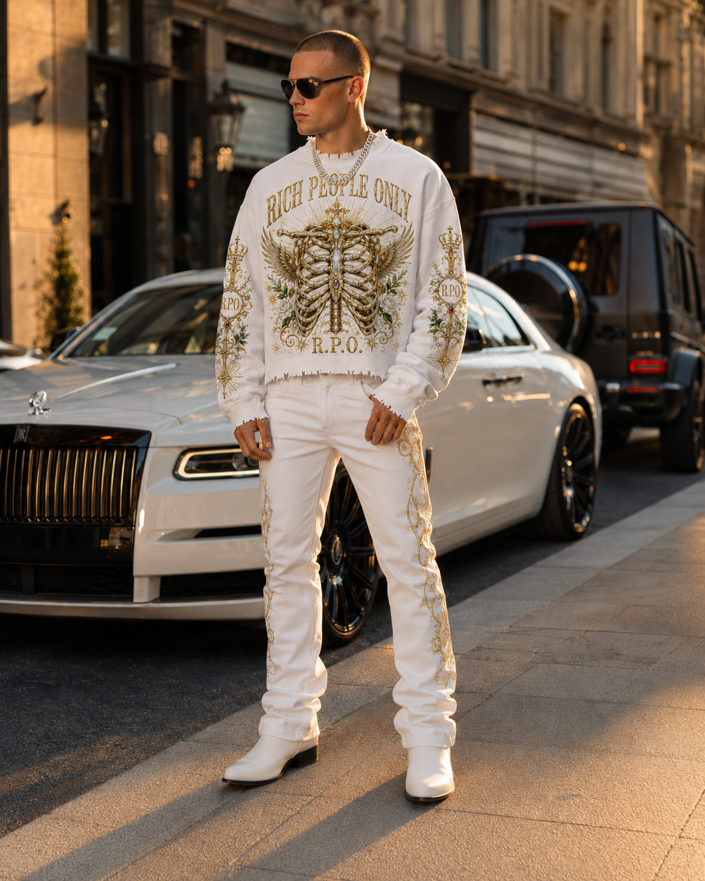 Premium white luxury streetwear set