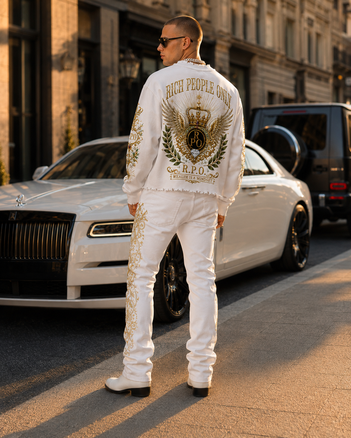 Premium white luxury streetwear set