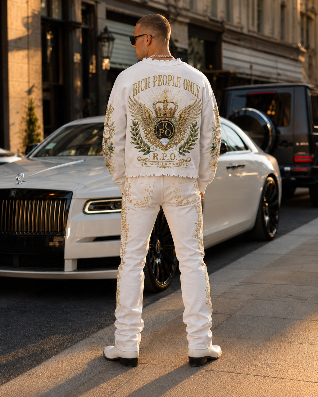 Premium white luxury streetwear set