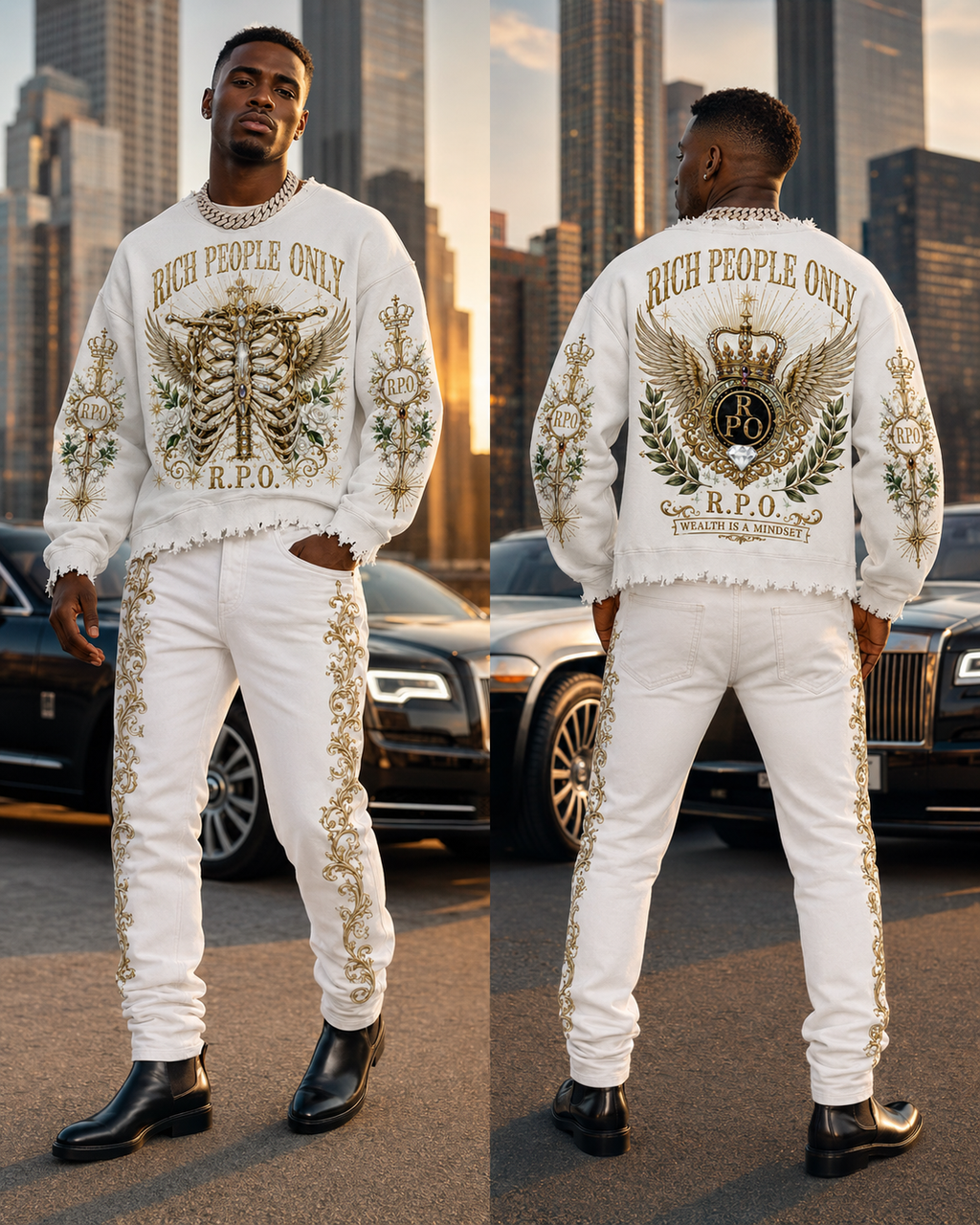 Premium white luxury streetwear set