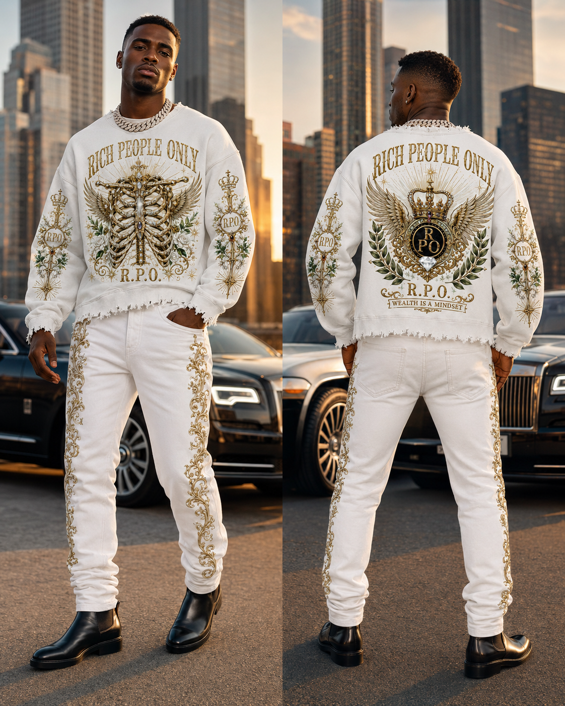 Premium white luxury streetwear set