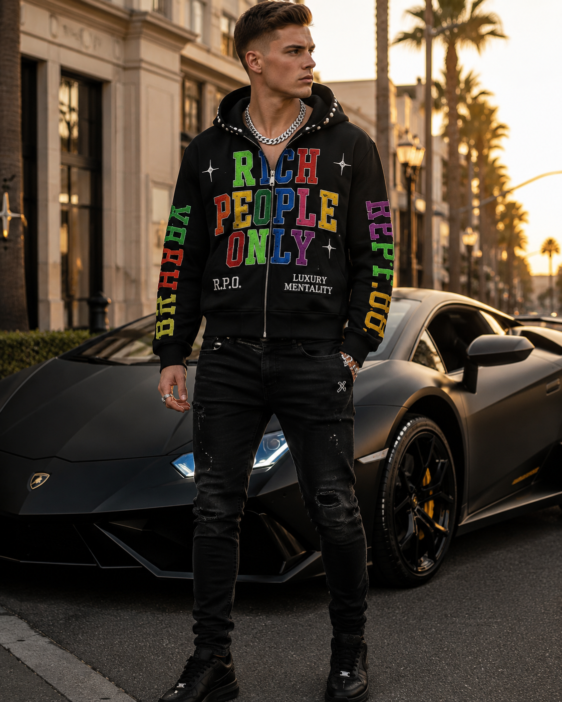 Rich People Only Luxury Zip Hoodie Set