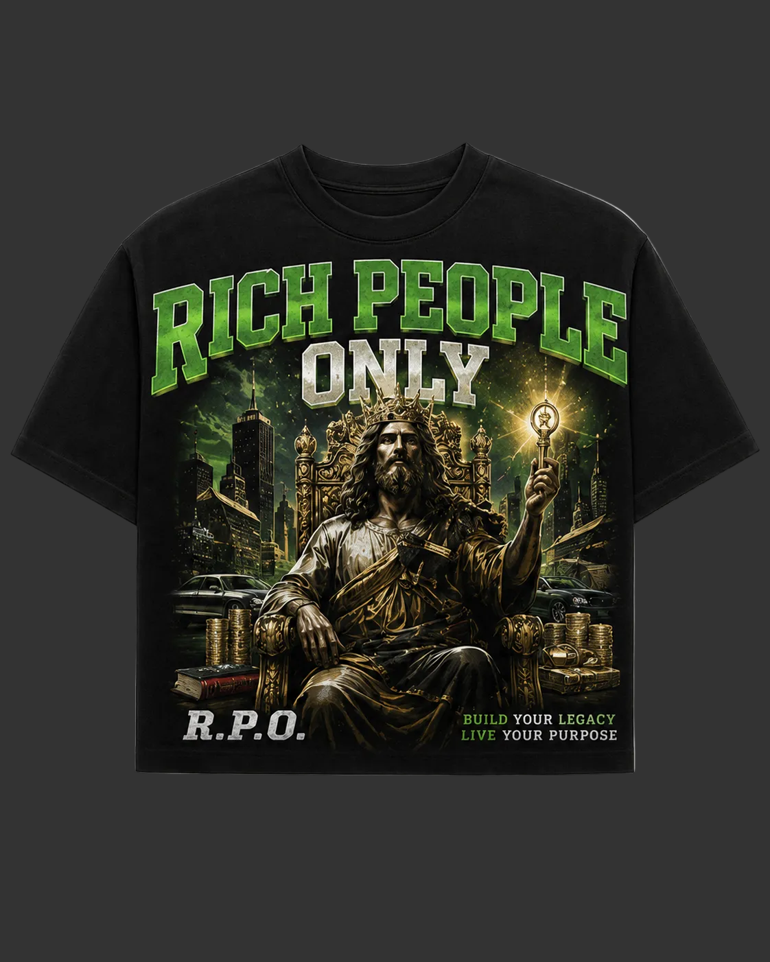 Rich People Only Oversized Graphic Tee . GREEN