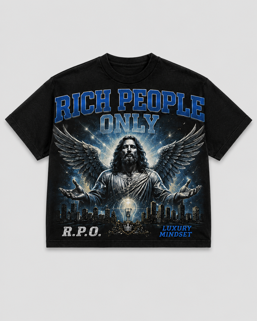 Rich People Only Oversized Graphic Tee . BLUE