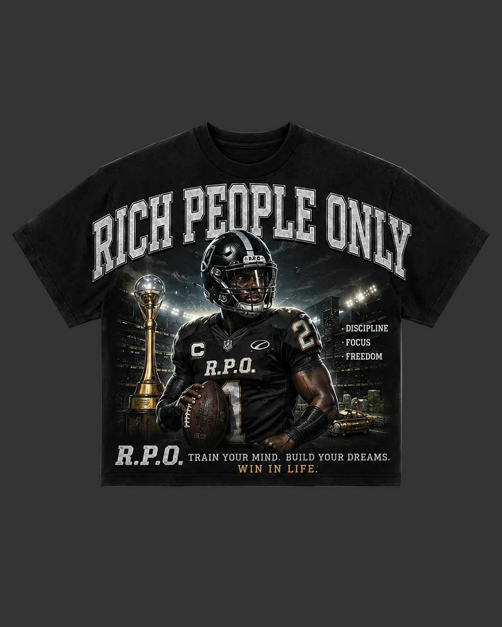 Rich People Only Oversized Graphic Tee . GREY