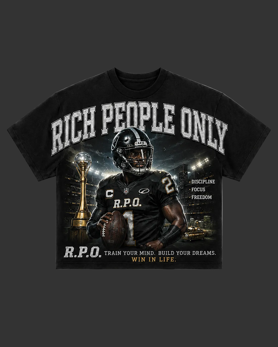 Rich People Only Oversized Graphic Tee . GREY