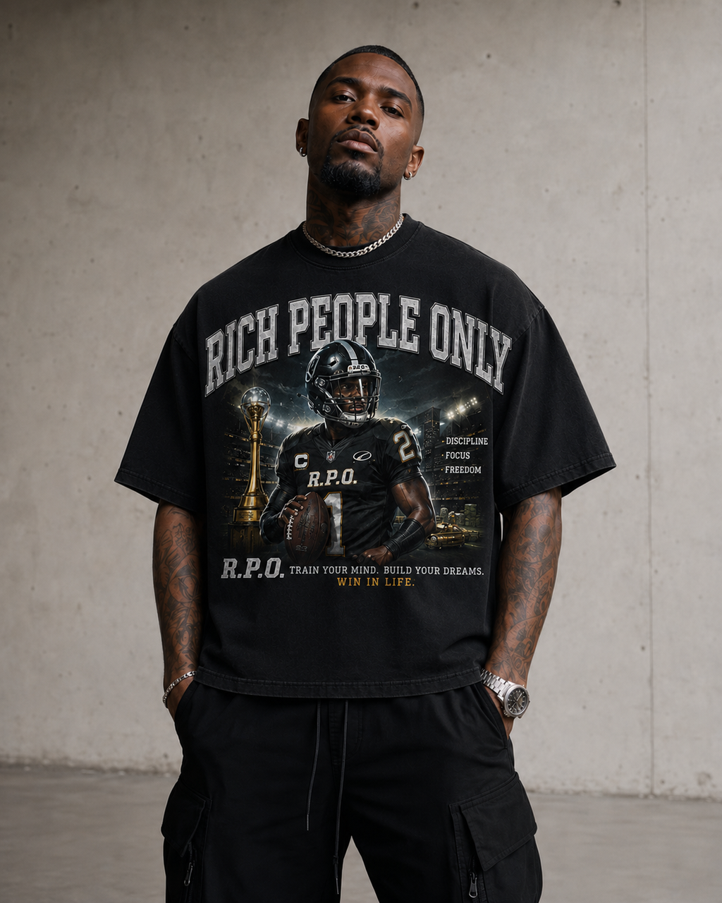 Rich People Only Oversized Graphic Tee . GREY