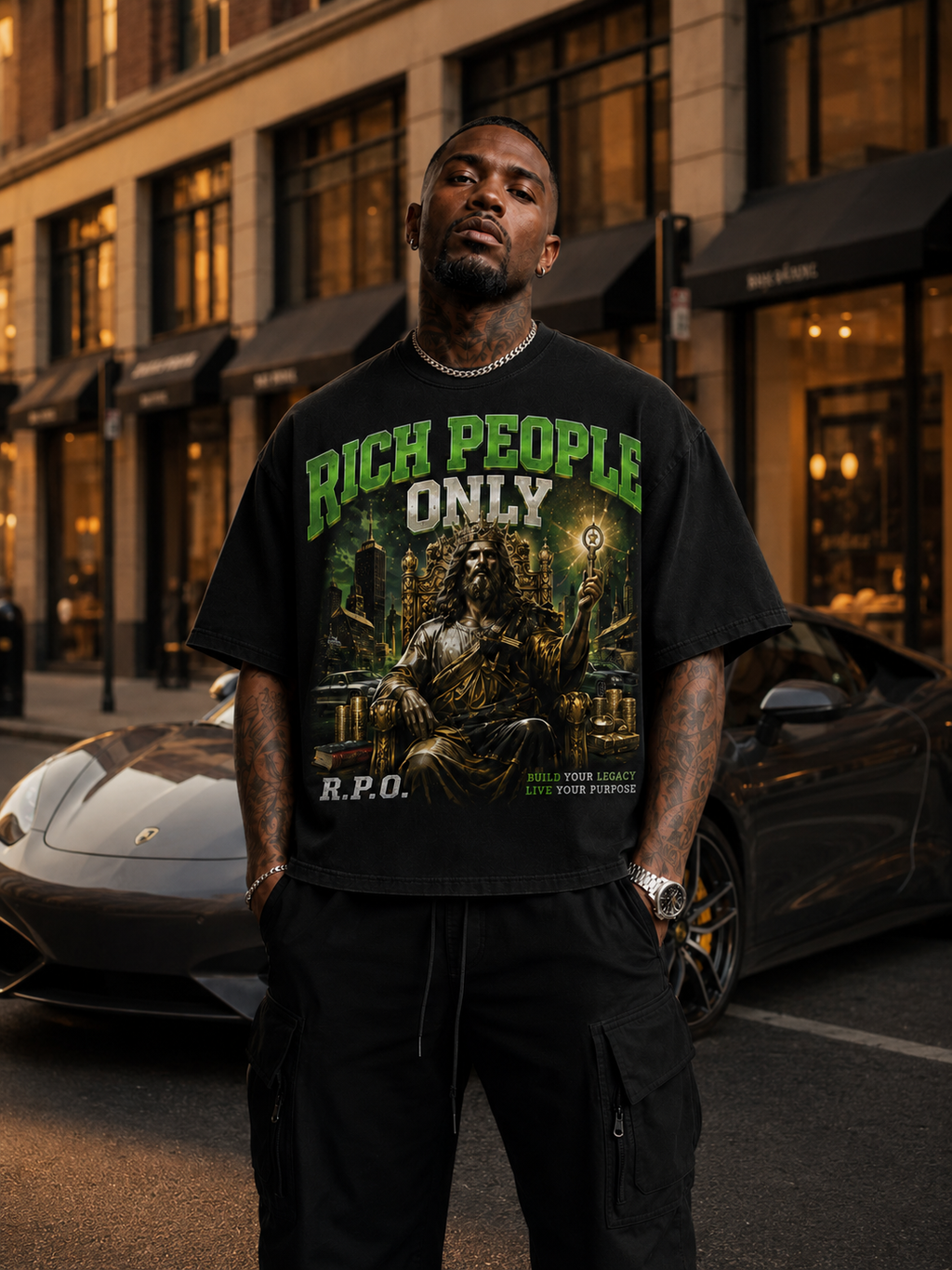 Rich People Only Oversized Graphic Tee . GREEN