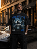 Rich People Only Oversized Graphic Tee . BLUE