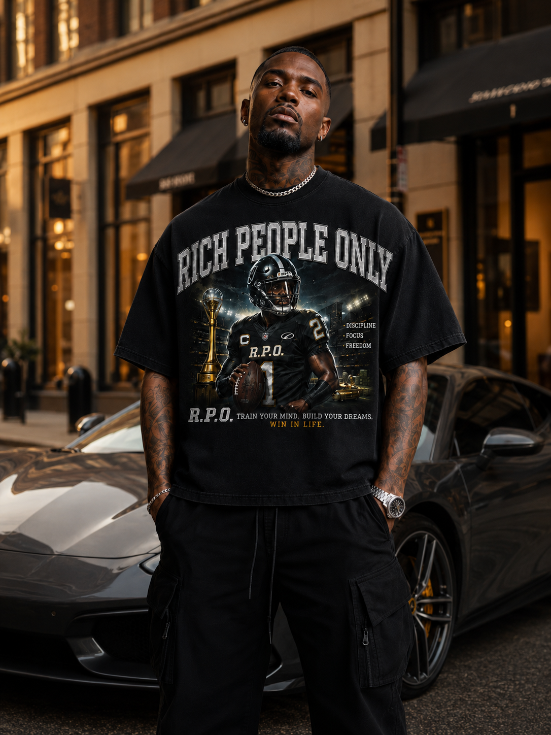 Rich People Only Oversized Graphic Tee . GREY